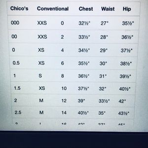 Chicos size chart